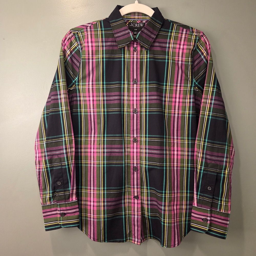 J.Crew Women's Slim Fit Button Up Shirt Plaid Size 4 Pink Stewart Tartan